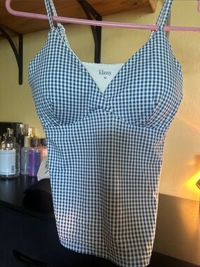 Klassy Network Navy and White Gingham Cami